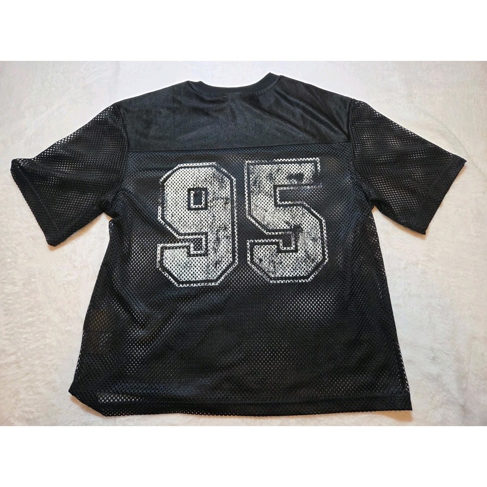354 H&M Men's Large Black Mesh Jersey Shirt 85 Graphic Short Sleeve Streetwear